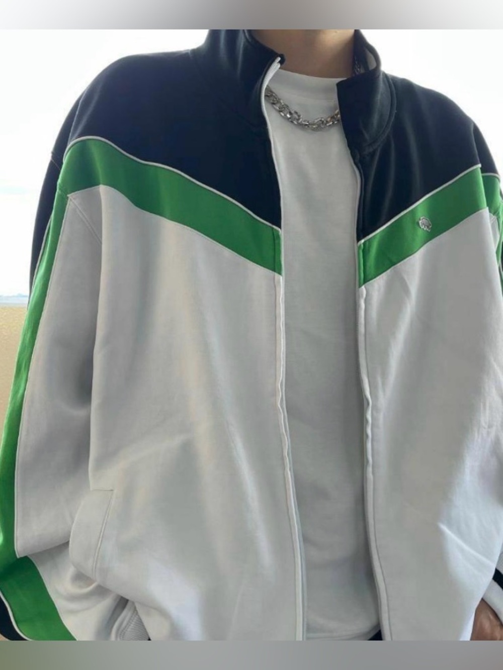 Ecko Unlimited White, Black & Green Colorblock Track Jacket.